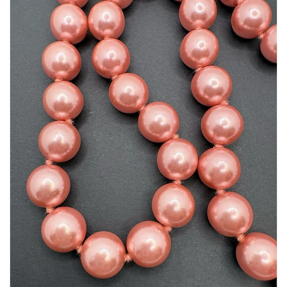 Vintage Joan Rivers Pastel Pink Glass Faux Pearl Necklace Knotted Colorful 30